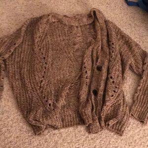 Brown/tan distressed knit cardigan